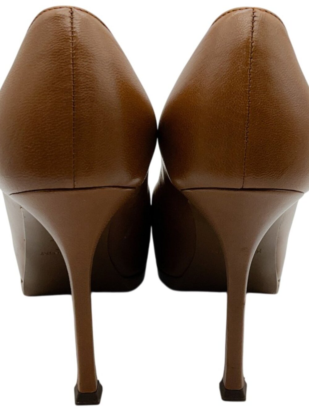 Saint Laurent Brown Leather Tribute Platform Pumps - Picture 5 of 6